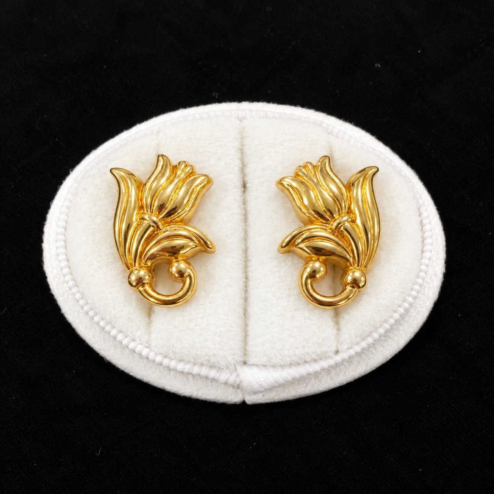Avon Spring Tulip Earrings Womens Gold Tone Vtg 1990 Pierced Floral Studs